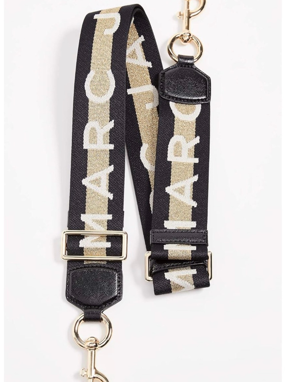 Marc Jacobs Logo Webbing Strap Black Gold White Luxury Purse Strap Designer
